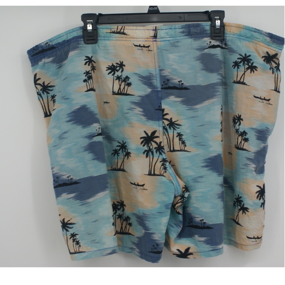 Vintage Speedo Mens Tropical Palm Tree Swim Trunks Blue Peach Large Summer Retro - Picture 4 of 8